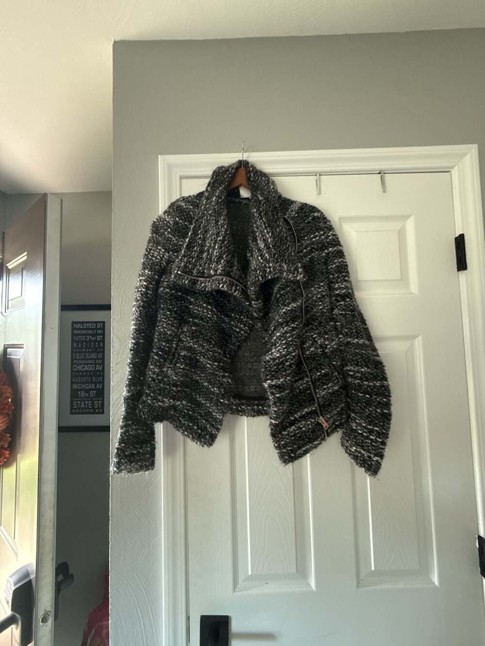 IRO Chanice Boucle Tweed Jacket Size 38 Gray Wool-Blend Biker